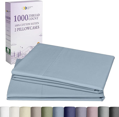 California Design Den King Size Pillowcases Set of 2-1000 Thread Count Sateen, Soft and Thick 100% Cotton King Size Pillow Covers, Durable - Blue