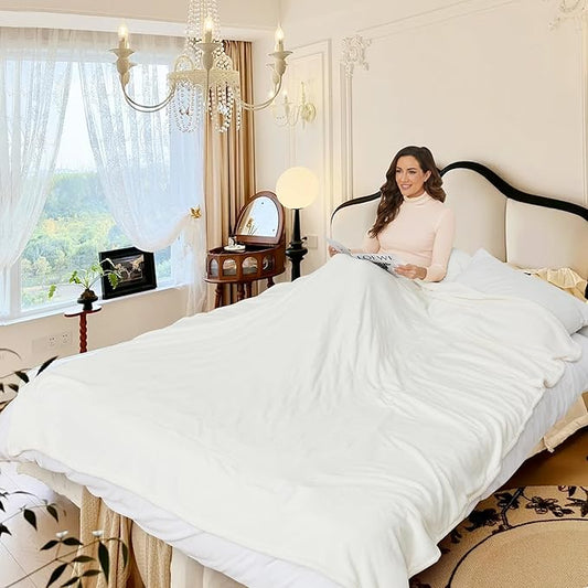 Electric Heated Blanket King Size 90"×100", Comfortable & Luxurious Flannel, 4 Heating Levels & 10 H Auto Shut Off, White