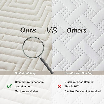 Oli Anderson King Quilt Set, Beige Lightweight Soft Bedspread Coverlet, Basket Weave Pattern Bedding, 3PCS Modern Geometric Stitching Textured Comforter Sets (1 Quilt and 2 Pillow Shams)