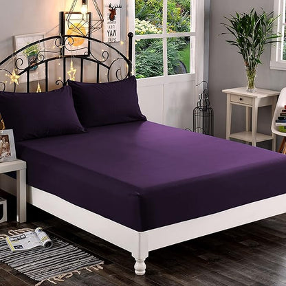 Elegant Comfort 1500 Premium Hotel Quality 1-Piece Fitted Sheet, Softest Quality Microfiber - Deep Pocket up to 16 inch, Wrinkle and Fade Resistant, Queen, Eggplant-Purple