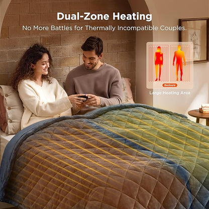 Bedsure Electric Blanket Queen Size - Dual Control Heated Weighted Blanket Queen with 10 Heat Settings, Fast Heating with 10 Time Settings (84x90 inches, Bering Sea)