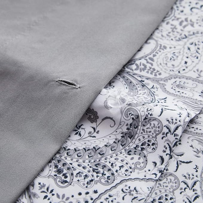 Mellanni Duvet Cover Set - 3 PC Iconic Collection Bedding Set - Hotel Luxury, Extra Soft & Cooling - Microfiber - Button Closure and Corner Ties (Twin, Paisley Gray)