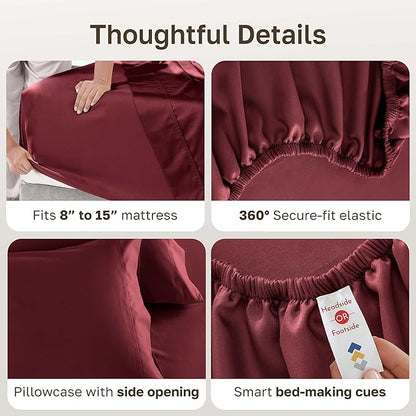 California Design Den 100% Cotton Twin Sheets Set - Luxury 600 Thread Count, Sateen Weave, Deep Pocket Sheets Twin Size Bed Set - Brick Red