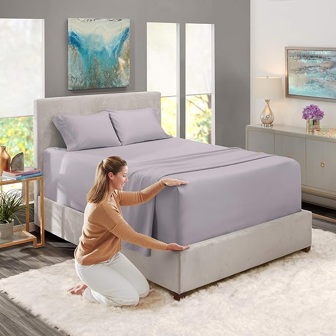 Nestl King Size Sheet Set, 4 Piece Extra Deep Pocket (18-24 inches), Microfiber, Hotel Luxury, Soft, Breathable, Wrinkle-Free, Easy to Care, Grey Lavender