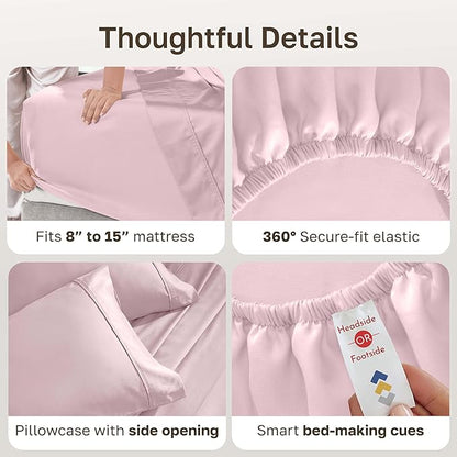 California Design Den Twin XL Sheet Sets - 400 Thread Count Sateen, 100% Cotton Sheets Set, Deep Pockets, and Durable Bedding for Dorm Rooms & Adults - Pink