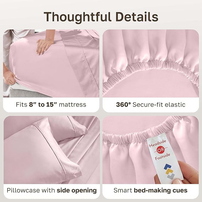 California Design Den Soft Twin Sheets Set - 400 Thread Count Sateen, 100% Cotton Sheets, Deep Pockets, and Durable Bedding Set for Dorm Rooms & Adults - Pink