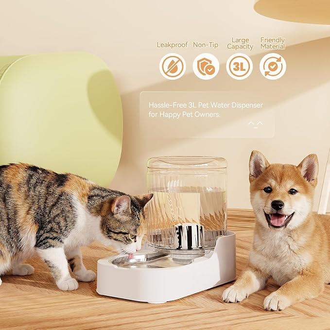Automatic Cat Water Dispenser with Stainless Steel Bowl | Dog Water Bowl Dispenser Adjustable Water Dispensing, Auto Pet Waterer for Cats and Dogs