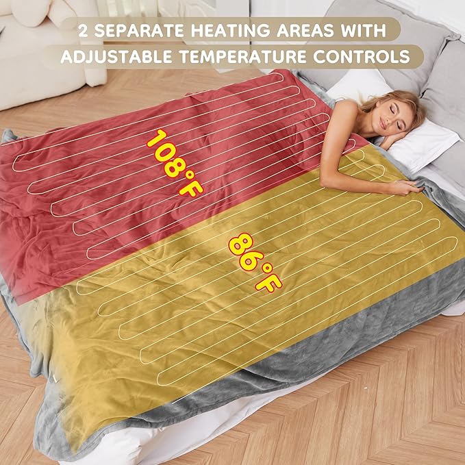 Electric Heated Blanket King Size 90"×100", Comfortable & Luxurious Flannel, 4 Heating Levels & 10 H Auto Shut Off, Light Grey