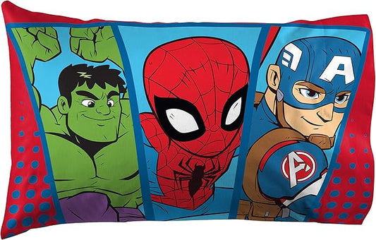 Jay Franco Marvel Super Hero Adventures Double Team 1 Pack Pillowcase - Double-Sided Kids Super Soft Bedding - Features The Avengers
