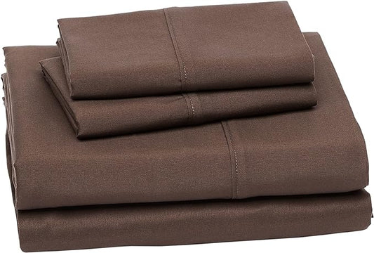 Amazon Basics Lightweight Super Soft Easy Care Microfiber 4 Piece Bed Sheet Set with 14-Inch Deep Pockets, Including Fitted Sheets, Full, Chocolate, Solid