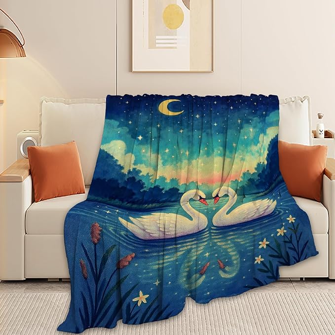 Swan Blanket Super Soft Warm Fluffy Fleece Flannel Animal Throw Blanket Cozy Fuzzy Plush Stuff Bedding Blankets Gifts for Women Kids Boys Girls Adults 60"X50"