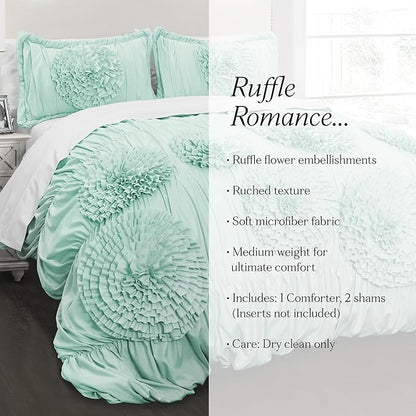 Lush Decor Serena Comforter Set, 3 Piece Set, Full/ Queen, Aqua - Cute Comforter - Queen Bedding Set - Blue Comforter Queen Size - Coquette Decor