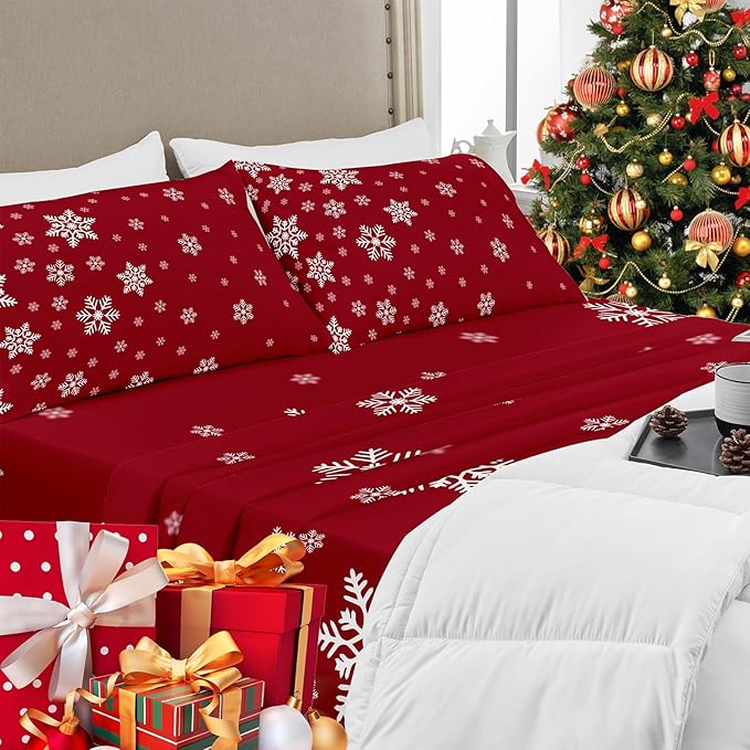 YIYEA Christmas Pillow Cases Queen Size Set of 2, Ultra Soft Double Brushed Microfiber Pillowcases Queen, Christmas Snowflake Bed Pillow Covers, Fade Resistant, Easy Slip-On (20"x30")