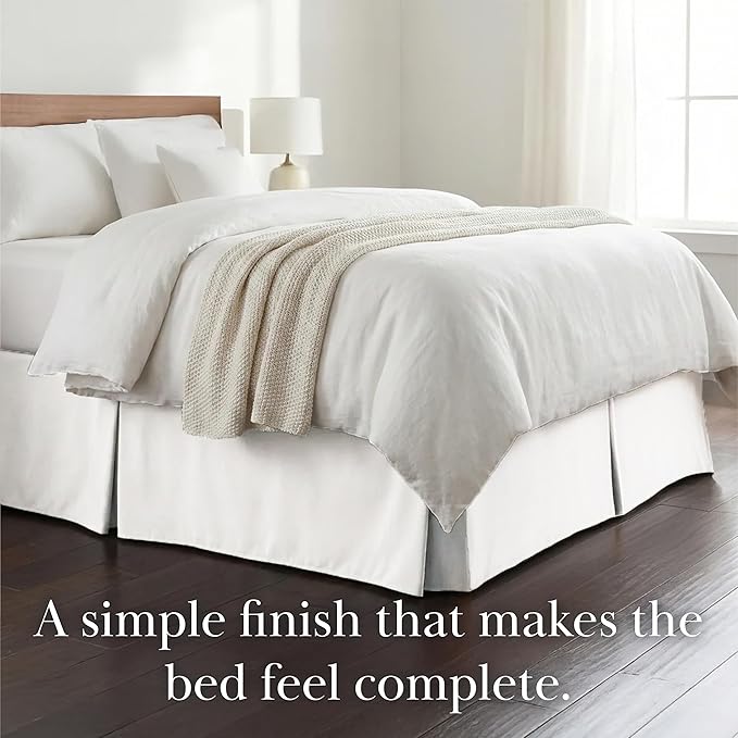 Southshore Fine Living, Inc. Full Size Bed Skirt 14 Inch Drop, Pleated Design for Full Mattress, Pet Hair Resistant Dust Ruffle Full Size Bed, Easy Care Microfiber - Bright White