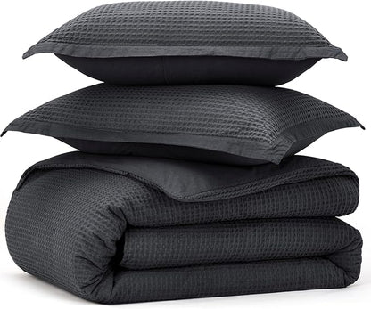 Bedsure Cotton Duvet Cover Set - 100% Cotton Waffle Weave Charcoal Duvet Cover Oversized King Size, GentleSoft™ and Breathable Bedding Set for All Season, 3 Pieces, 120"x98"
