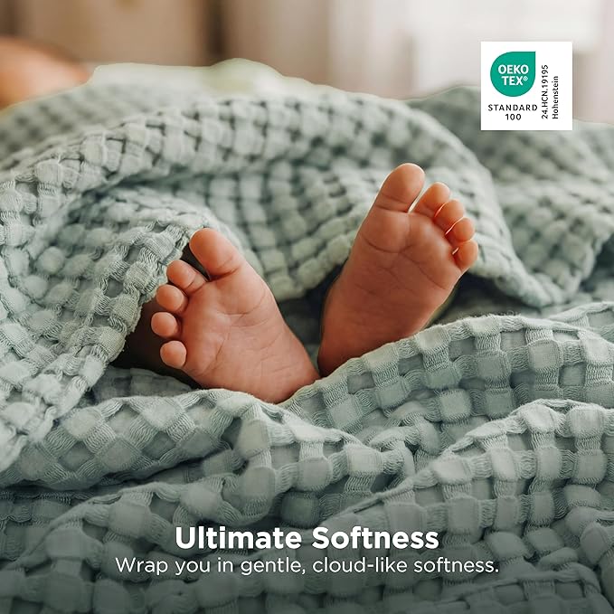 Bedsure Cooling Cotton Waffle Twin XL Blanket - Lightweight Breathable Blanket of Rayon Derived from Bamboo for Hot Sleepers, Luxury Throws for Bed, Couch and Sofa, Mint Green, 66x90 Inches