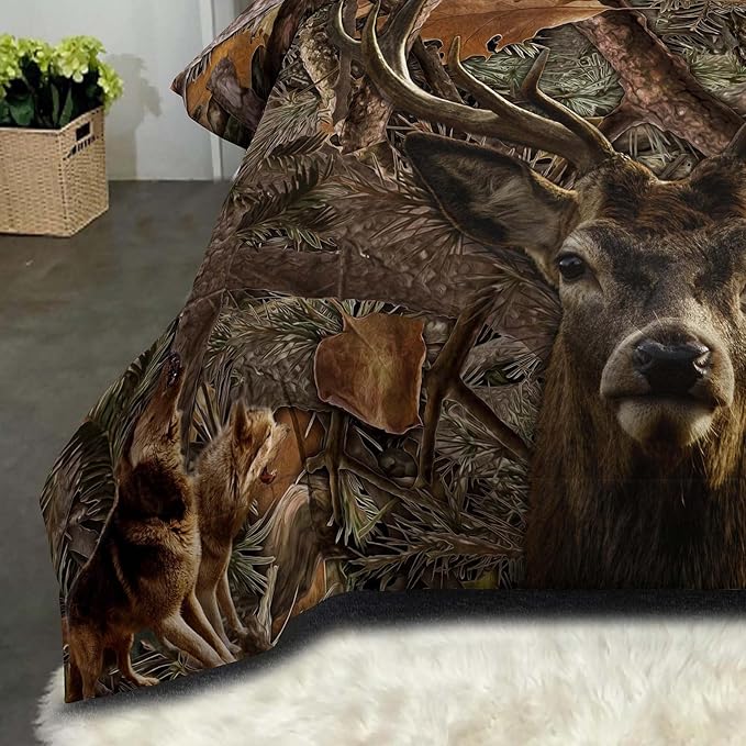 NINENINE Camo Comforter Set, Queen Size Bedding Set for Boys, Hunting Bed Set With 1 Comforter 2 Pillowcases