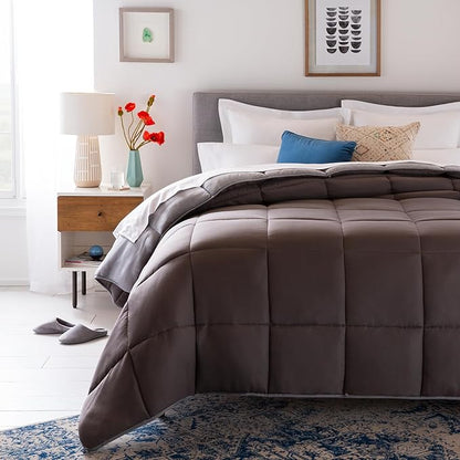 Linenspa Reversible Down Alternative Comforter and Duvet Insert, for Twin XL Size Bed – All-Season Comforter with Box Stitch and 8 Duvet Loops – Bedding for Kids, Teens, and Adults – Stone / Charcoal