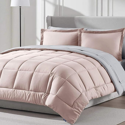 Nestl 7 Piece Full Comforter Set – Blush Pink Reversible Bed in a Bag – Complete Full Size Bedding Set with Sheets, Pillowcases and Shams