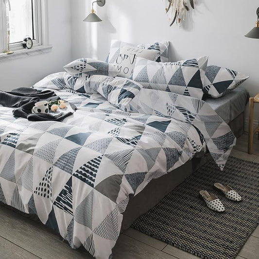 HighBuy Twin XL Size Comforter Set Dark Blue Triangle Comforter Teen Boys Lightweight Soft Bedding Sets Art Decor Comforter Set 3 Pieces Fluffy Boho Geometric Comforter Quilt with 2 Pillow Shams