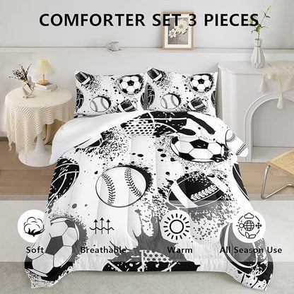 Axolotl Ball Sports Comforter Set Twin,Football Soccer Bedding Set,Football Baseball Game Comforter Set,Baseball Bedding Set,Hip Hop Graffiti Artwork Bedding for Boys Kids Men,1 Quilt 2 Pillowcases
