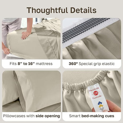 California Design Den Luxury Queen Sheet Set - 800 Thread Count, 100% Cotton Sateen for Queen Size Bed, Bedding Set with Deep Pockets Bedsheets - Beige