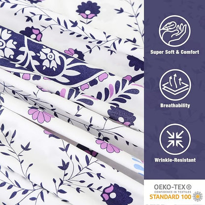 JSD 6 Piece Paisley Printed Sheet Set King Size, Soft Purple Pattern Microfiber Bed Sheets Deep Pocket