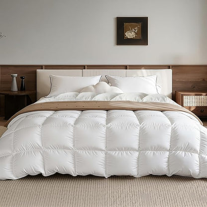 Goose Feather Down Fiber Comforters Twin Size, Extra Fluffy White Duvet Insert, Ultra-Soft, Breathable, Noiseless, All Season Hotel Luxury Collection Bedding Comforters 68"x90"