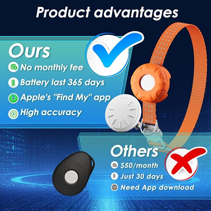 GPS Tracker for Cats, Mini Cat Tracker, Pet Tracker No Monthly Fee, Compatible with Apple Find My(iOS Only), Anti-Lost, Finder Tag for Cars, Pets, Kids, Items, Orange