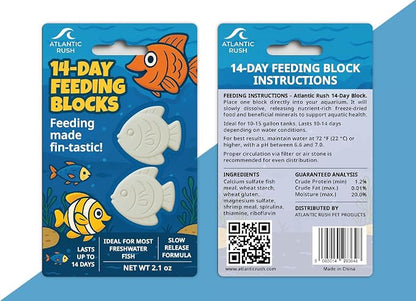 Vacation Feeder for Aquarium - 14 Day Feeder Block - Slow Release Fish Food for Betta, Goldfish & Tropical Fish - Aquatic Pet Tank Food (2 Packs of 2 Blocks)