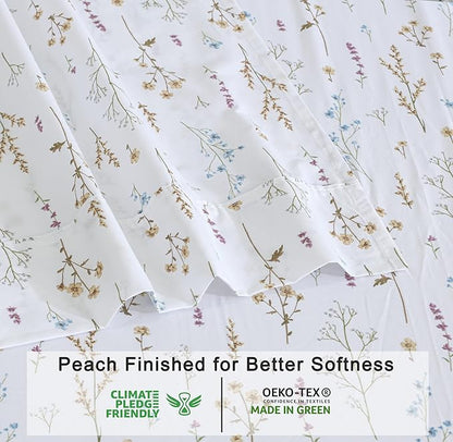 RUVANTI 100% Organic Cotton Sheets California King, Percale Weave, GOTS Certified, 4-Piece Set, Deep Pocket 13", Crisp & Breathable, Soft Durable Bedding, Sábanas Algodón Orgánico – Field Flower