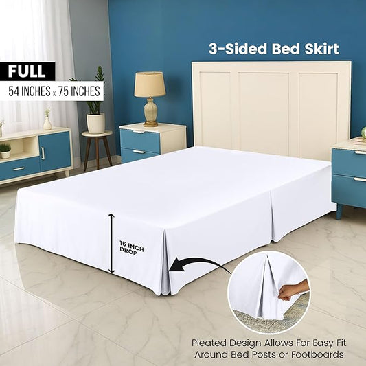 Utopia Bedding Full Bed Skirt - Soft Quadruple Pleated Ruffle - Easy Fit with 16 Inch Tailored Drop - Hotel Quality, Shrinkage and Fade Resistant (Full, White)