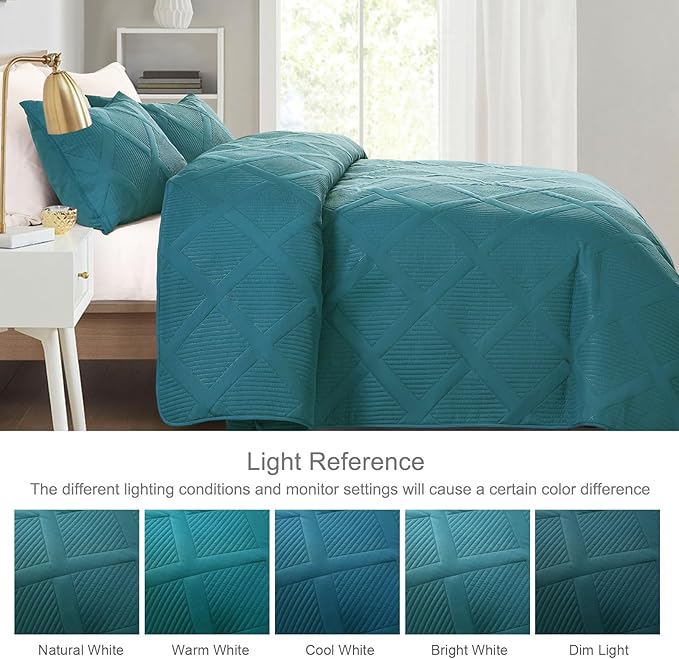 Exclusivo Mezcla Oversized King Quilt Set- Teal Cal King Quilts Bedding Set with 2 Pillow Shams, Modern Bedspread with Striped Pattern, Soft Lightweight Bedspreads Coverlets for All Seasons