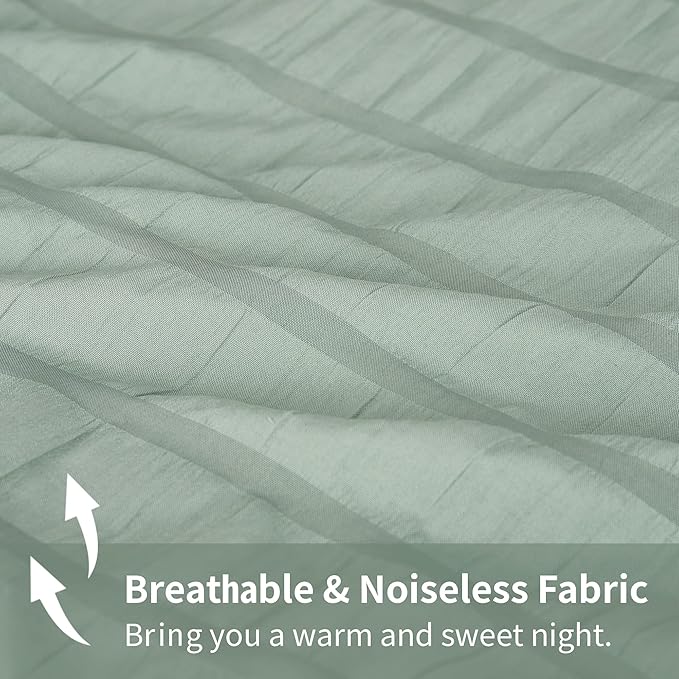 AveLom Seersucker Queen Comforter Set, Sage Green, 90x90, 3 Pieces