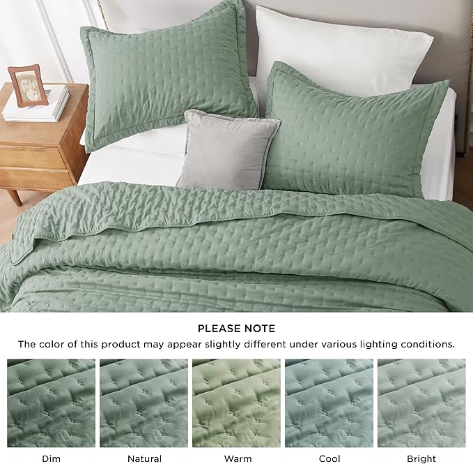 Bedsure Quilts Queen Size - Sage Green Bedspread Queen Size & Lightweight Comforter, Modern & Boho Coverlet with Clover Pattern, Ultra Soft All-Season Bedding, 90 x 96 Inches | Stitch-Free Quilting, Ultra Soft, Lightweight, Machine Washable, Pet-Friendly