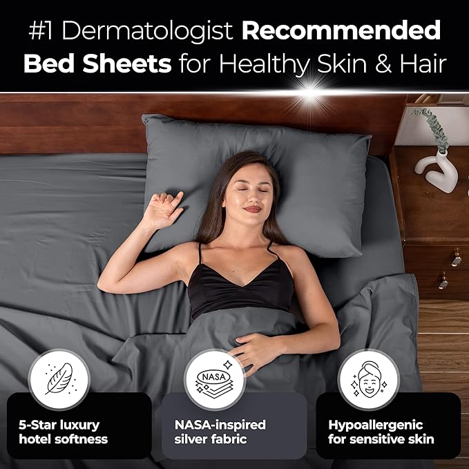 Silvery Silver Infused Bed Sheets Set - Ultra-Soft Temperature-Regulating Fabric with Self-Cleaning Technology™ That Stays Fresh 3X Longer for Hygienic Sleep