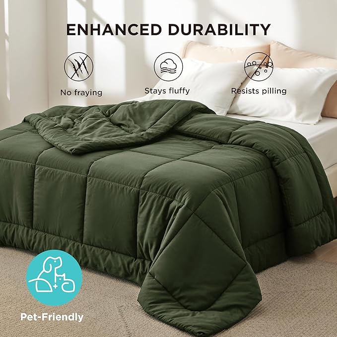 Bedsure Comforter Duvet Insert - Quilted Comforters Full Size, All Season Duvet, Down Alternative Bedding, with 8 Tabs, Gifts for Women/Men, Olive Green, Full 86 x 82 Inches