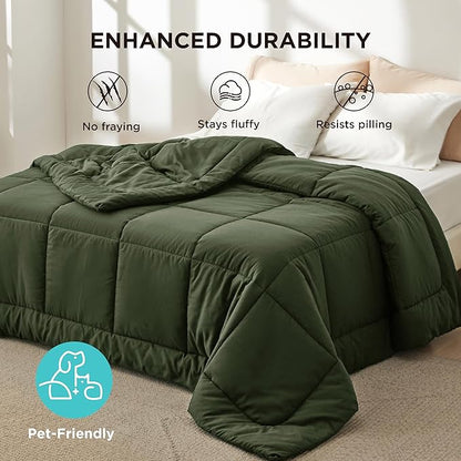 Bedsure Comforter Duvet Insert - Quilted Comforters Full Size, All Season Duvet, Down Alternative Bedding, with 8 Tabs, Gifts for Women/Men, Olive Green, Full 86 x 82 Inches