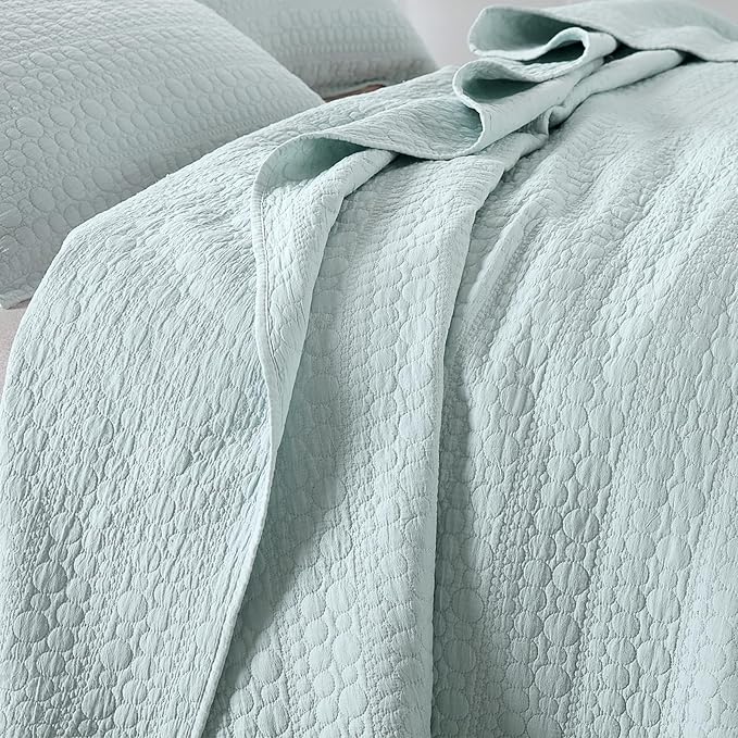 HORIMOTE HOME Quilt Set Queen Size Aqua Blue, Classic Geometric Spots Stitched Pattern, Pre-Washed Microfiber Chic Rustic Look, Ultra Soft Lightweight Quilted Bedspread for All Season, 3 Pieces