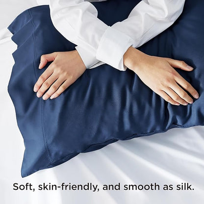 Bedsure King Size Pillow Cases Set of 2, Cooling Pillow Cases King, Rayon Derived from Bamboo Navy Blue Pillowcases, PureWoven Silky Soft Bedding Pillow Covers with Envelope Closure, 20x36 Inches
