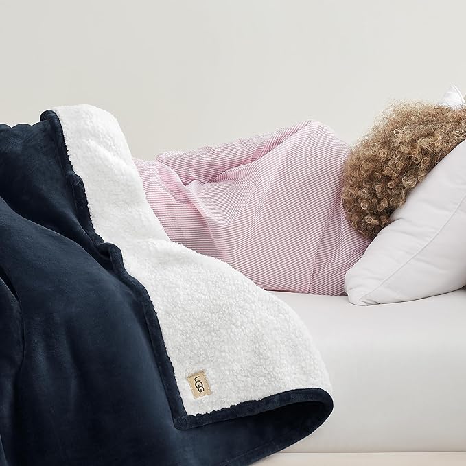 UGG Nita King Blanket for Bed, Cozy Fuzzy Blanket, Ultra Soft Cal King Bedding, Oversized Throw for Couch, Luxury Bedroom Decor, 110-inch x 90-inch, Navy Blue