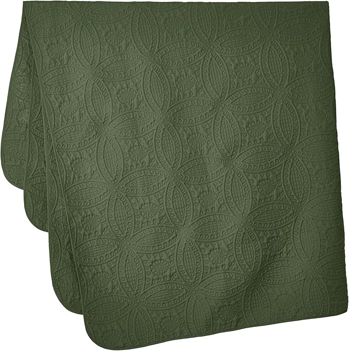 Chezmoi Collection Austin Queen Oversized Bedspread Set, 3-Piece Pinsonic Quilted Lightweight Microfiber Bedspread Coverlet, Olive Green | Oversized, Lightweight, Fade Resistant