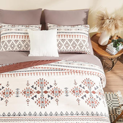 Geniospin Full Comforter Set - 7 Pieces Bed in a Bag, Comfortable Western Bedding Sets for All Seasons, Lightweight Soft Boho Comforter Bed Set with Sheets, Pillowcases & Shams