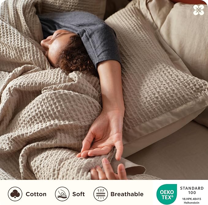 Bedsure Cotton Duvet Cover Full - 100% Cotton Waffle Weave Khaki Duvet Cover Set, GentleSoft™ and Breathable Tan Bedding Set for All Season, 3 Pieces, 80"x90"