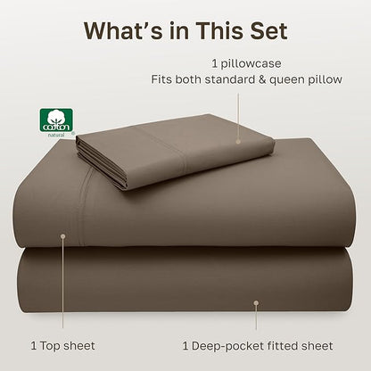 California Design Den Twin XL Sheet Set, 600 Thread Count Sateen, 100% Cotton Deep Pocket Sheets, Soft Sheet Set, Bedding (Mushroom - Taupe Brown)