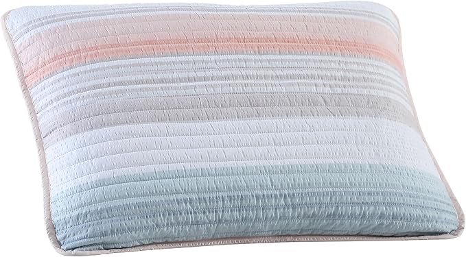 Beatrice Home Fashions Coralinn Striped 2-Piece Quilt Set, Lightweight, All-Seasons, Twin, Blush