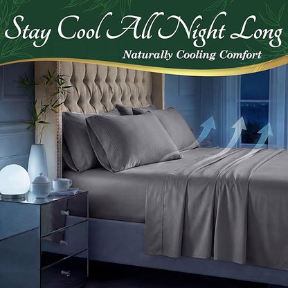 DECOLURE 100% Viscose Derived from Bamboo Sheets King Size - Luxury 6 Pc Naturally Cooling Sheets, Ultra Soft Bed Set - Deep 17" Pockets, Durable Double Stitching, Oeko Tex Standard (Grey)