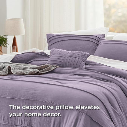 Bedsure Full Comforter Set - 4 Pieces Pinch Pleat Bed Set, Purple Boho Bedding for All Season, 1 Soft Comforter, 2 Pillowcases, 1 Decorative Pillow