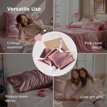 Bedsure Satin Pillowcase 2 Pack Similar to Silk Pillow Cases Standard Size, Pillow Case for Sleeping Women with Envelope Closure, Gifts for Women Men, Nostalgia Rose, 20x26 Inches, 2pcs
