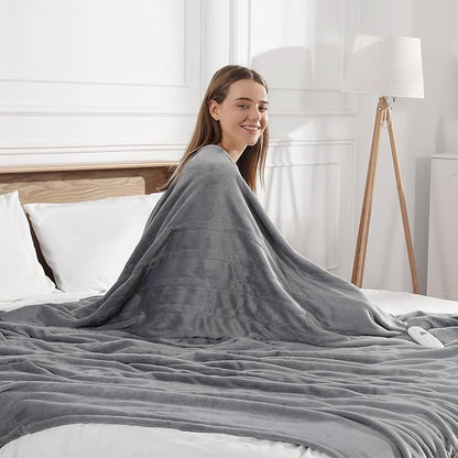 Heated Blanket Full Electric Blanket 72X84in - Fast Heating Blanket for Adults Ultra Soft Flannel Blankets with 5 Heat Levels & 10 Hrs Timer, Machine Washable, Bed Warm Blanket for Winter, Silver Gray